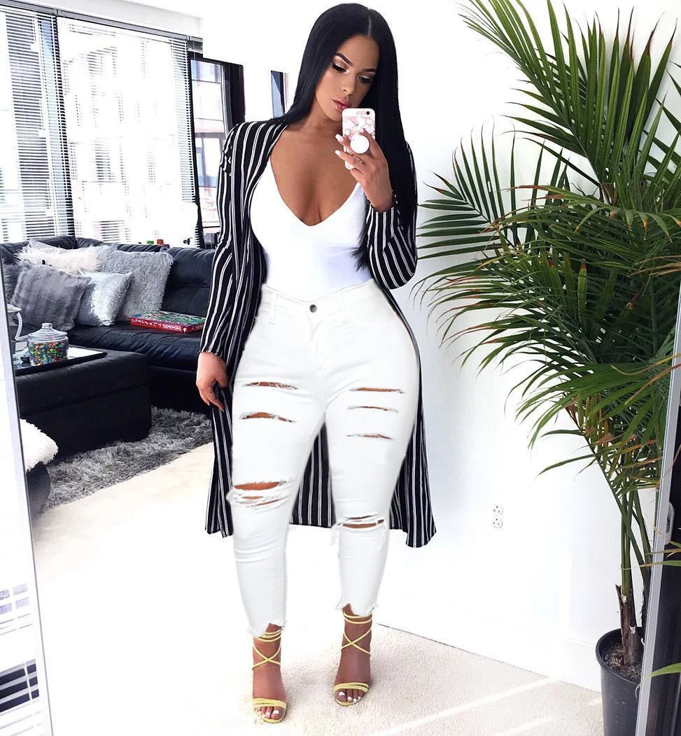 

Early Spring Women's Pants Black Denim Casual Pants Punk Rock Pants Female Floral Pants Elastic Waist