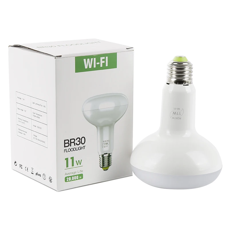 

220V BR30 WiFi Smart Bulb 11W R95 Series LED RGB Light Dimmable Multicolor Wake-Up Smart Home Lights For Alexa/Google Assistant