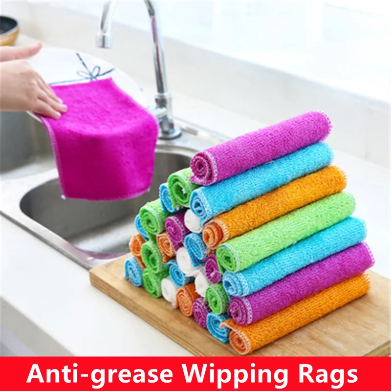 

1PCS Multifunctional Bamboo Fiber Dishcloth Washing Towel Anti-Grease Scouring Pad Kitchen Cleaning Tools