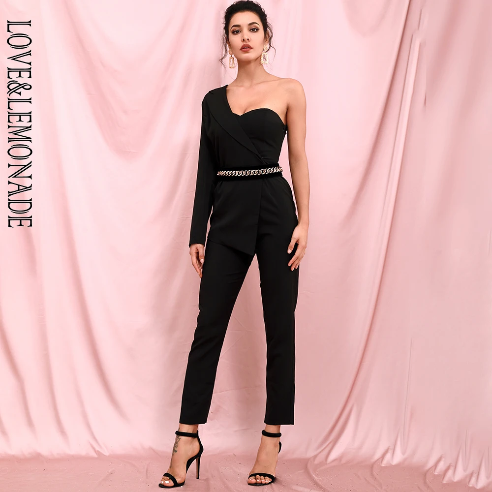 Женский Облегающий комбинезон LOVE & LEMONADE черный с одним рукавом модель