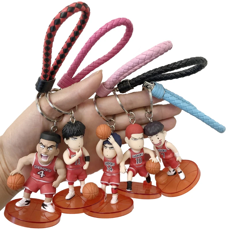 5 Styles Anime Slam Dunk Figure Pendant Leather Keychain Sakuragi Hanamichi Kaede Rukawa Miyagi Mitsui Akagi PVC Model Toy Gifts