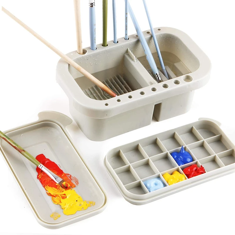 Brush Washing Bucket Multi-Use Paint Brush Basin with Art Palette Brush Holder Art Supplies Brush Washing Tool