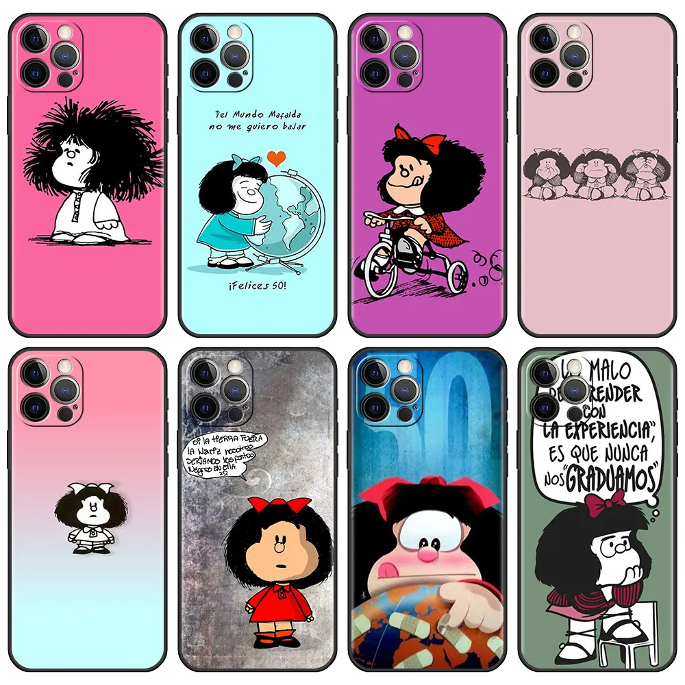 

Cartoon Mafalda Girl Case for iPhone 13 6.1 inches 12 Mini 11 Pro 7 XR X XS Max 6 6S 8 8S Plus 5 5S SE Soft Phone Cover