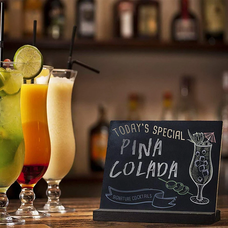 

6 Pack Rustic Chalk Board Sign with Wood Stand for Wedding Decorations Signs Labels 6X5 inch Blackboard