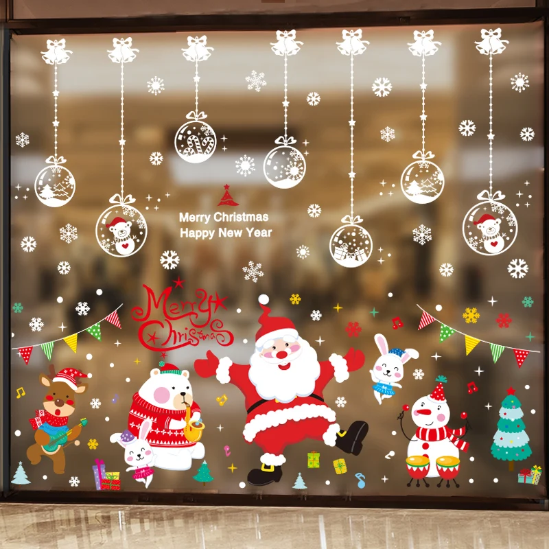 

[SHIJUEHEZI] Christmas Window Stickers DIY Balls Santa Claus Snowman Wall Decals for Living Room New Year Home Glass Decoration