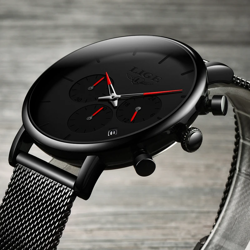 Relojes LIGE мужские часы из сетчатой стали, модные брендовые Роскошные спортивные ультра-тонкие кварцевые часы, мужские повседневные водонепроницаемые часы с датой