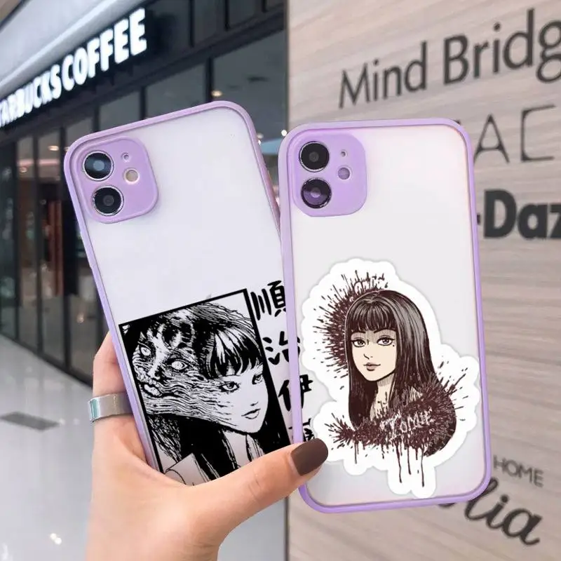 

Junji Ito Terror Horror Anime Phone Case For iPhone 12 11 Mini Pro XR XS Max 7 8 Plus X Matte transparent Purple Back Cover