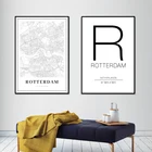 Абстрактная Роттердамская городская плакат-карта, Нидерланды, черные, белые принты, современное искусство, холст, живопись, настенные картины для гостиной