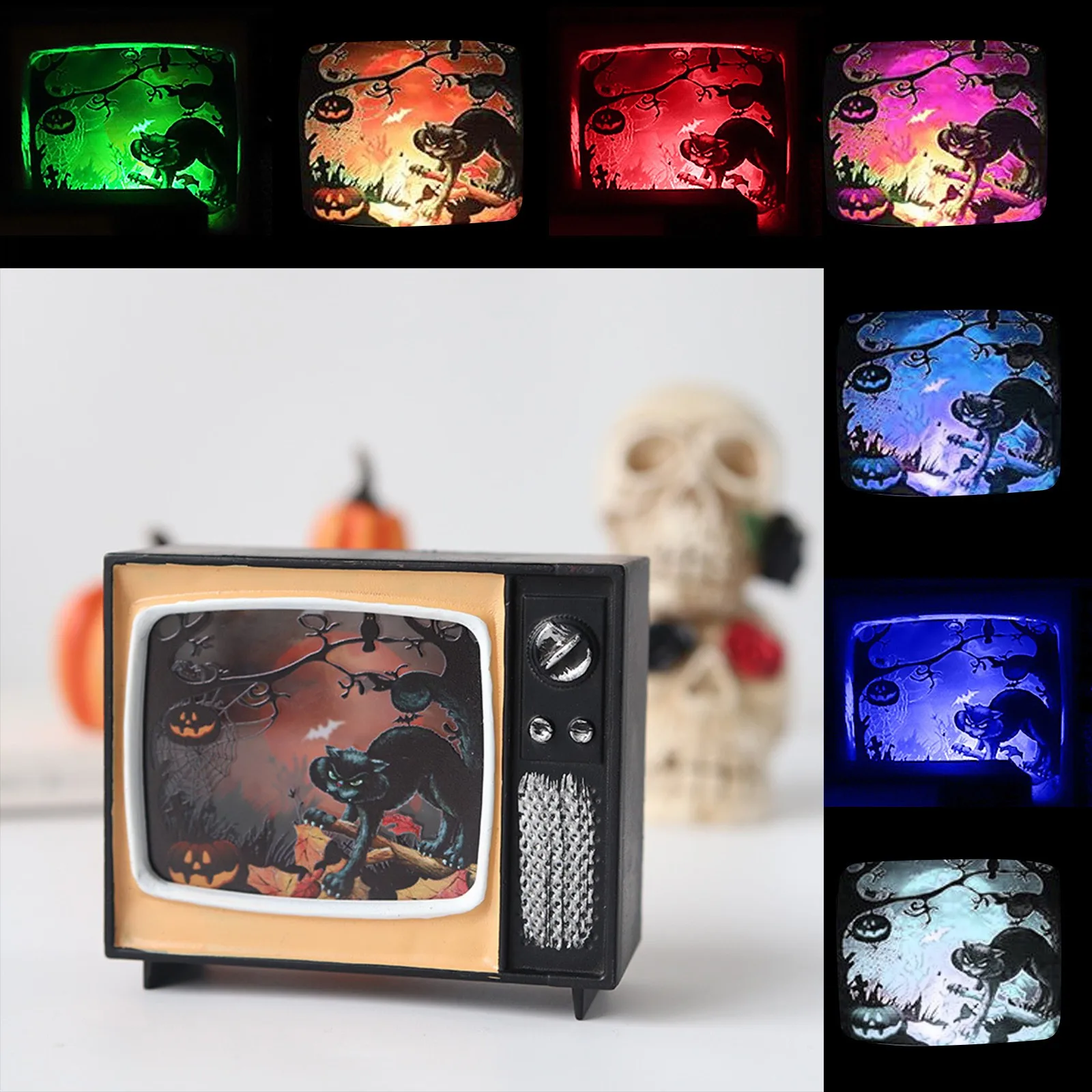 Mini Retro TV LED Light Halloween Decoration Unique Electronic Candle Witch Skeleton Changeable Color Lamp Gift | Дом и сад