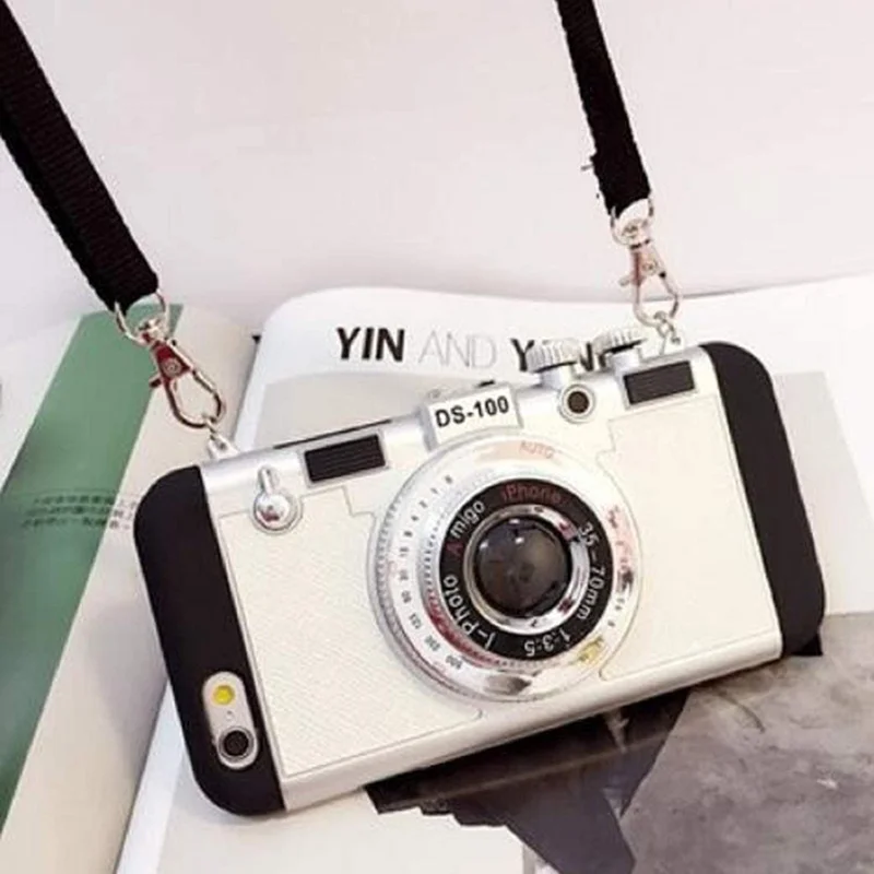 3D чехол для телефона Винтаж Камера дизайн силиконовый с длинным ремешком веревка