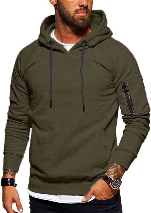 

Fall/Winter 2021 Men's Personalized Hooded Pullover Solid Color Arm Pocket Casual Sweatshirts
