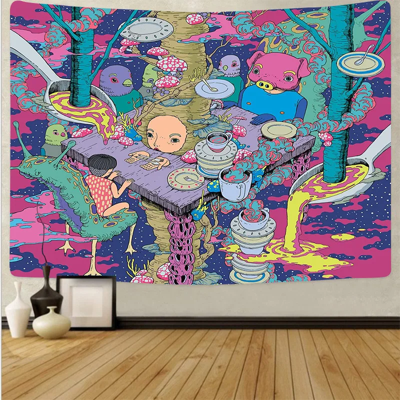 

Japanese abstract hanging cloth art tapestry mural bedroom bedside home decoration background wall cloth