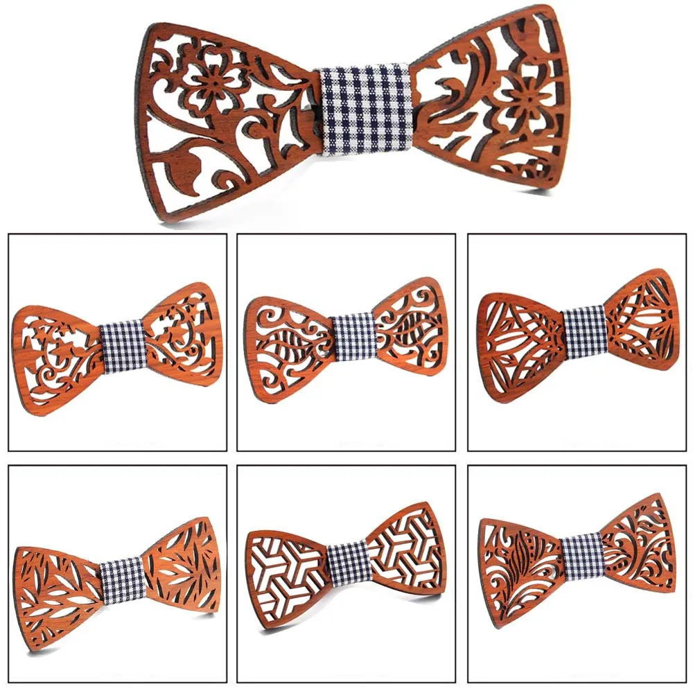 

Men Hollow Out Carved Business Party Gift Wooden Bow Tie Cravat Vintage Bowtie New Wedding Butterfly Real Wood Neckwear Neck Tie