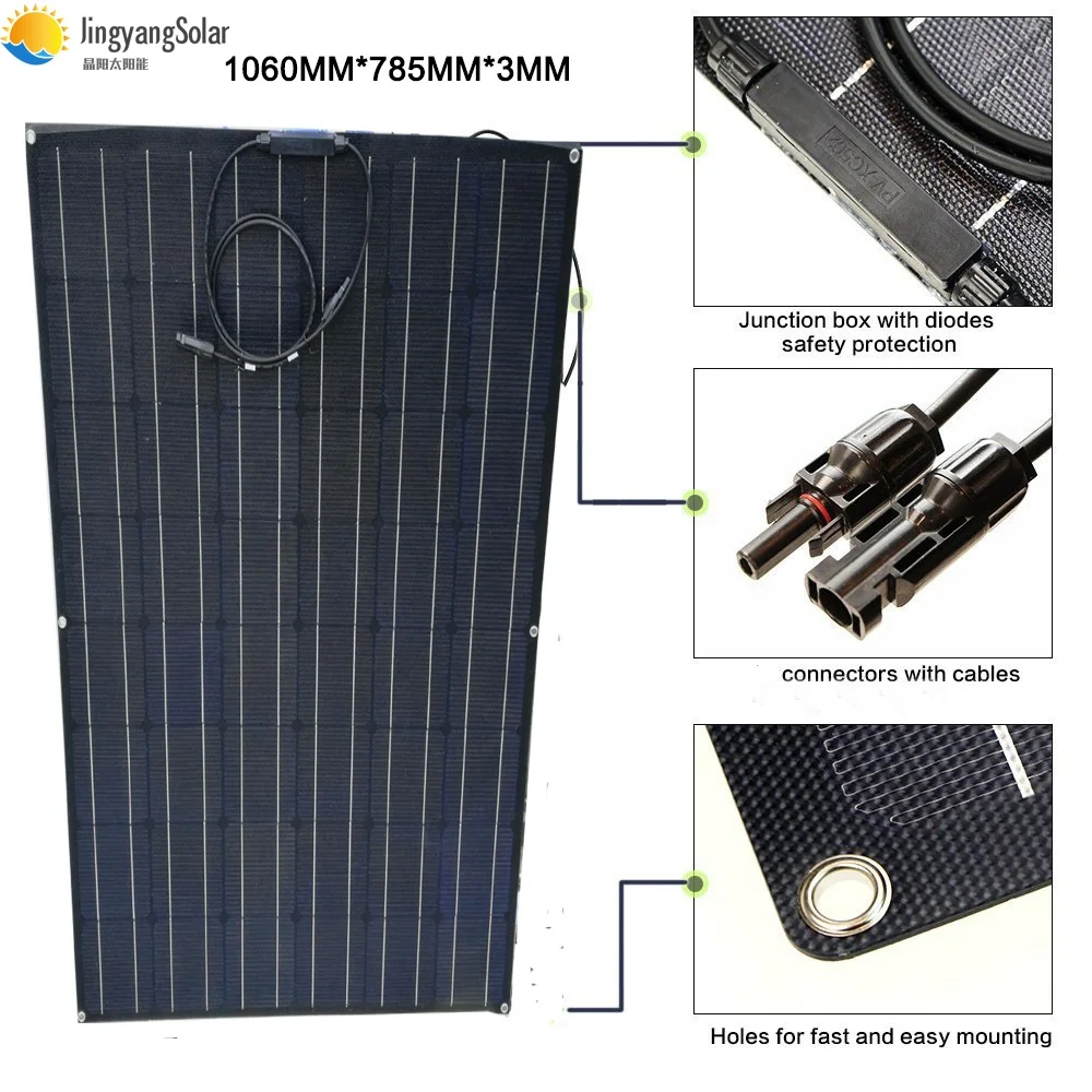 Черный 150w Гибкая Панели солнечные 24V полу ЭТФЭ пленочная панель солнечных