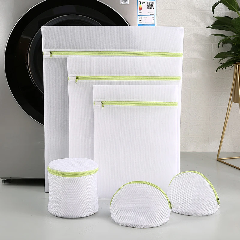 

Brand New Green Mesh Laundry Bag Polyester Laundry Basket Laundry Mesh Belt Zipper Mesh Underwear Washing Bag Organizer Bag