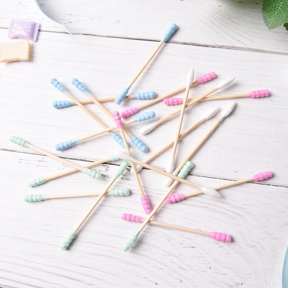 100PCs Pink Green Cosmetic Cotton Swab Stick Double Head Ended Clean Cotton Buds Ear Clean Tools For Children Adult images - 6
