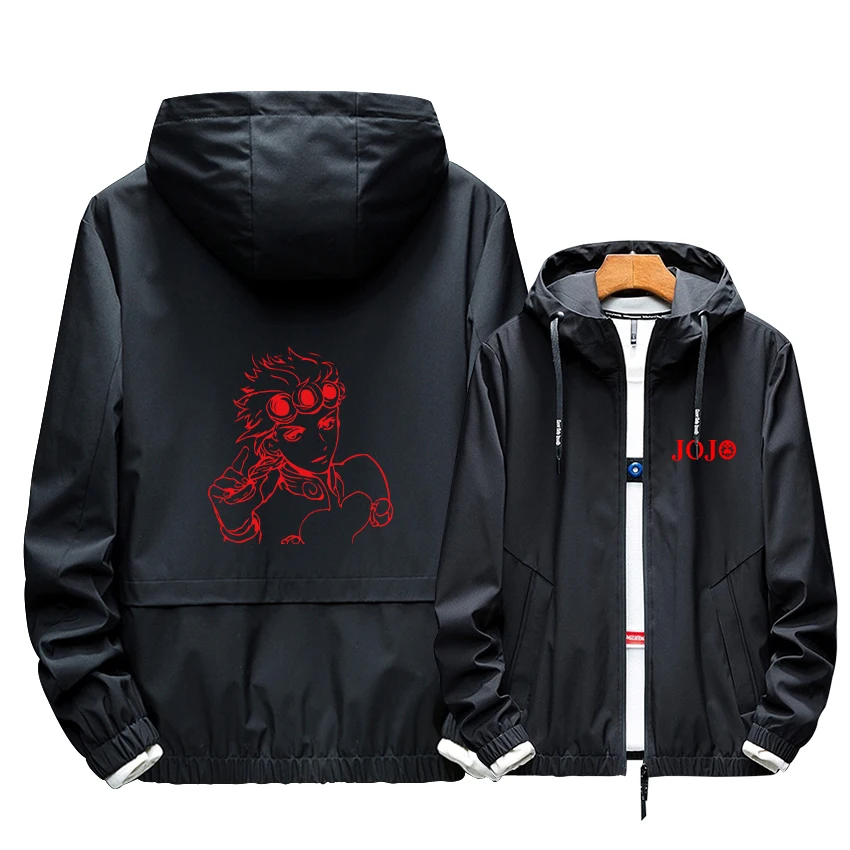 

Winter Sweater Anime Bizarre Adventure Cosplay Hoodie Noctilucent Printing Zipper Unisex Hooded Coat Warm Thick Black Jacket