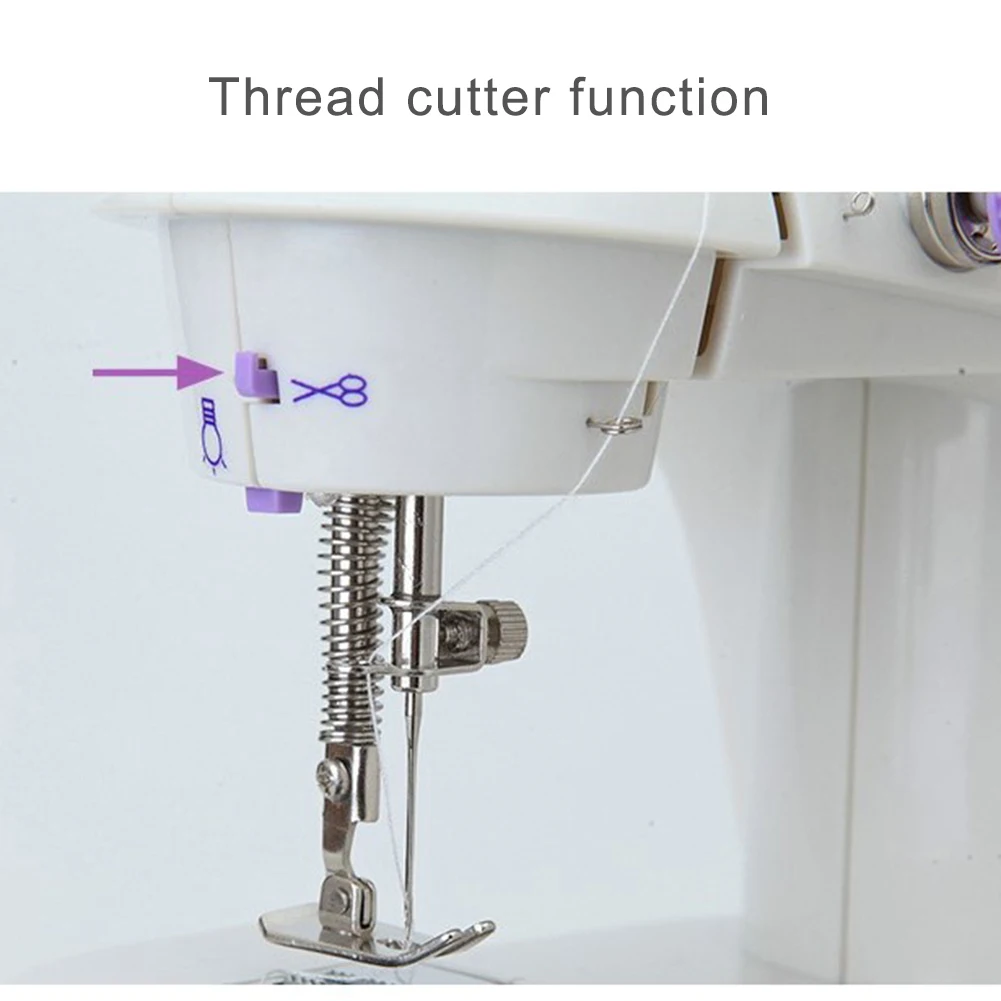 

Mini Electric Handheld Sewing Machine Dual Speed Adjustment with LED Light Household Foot Double Threads Pedal Sewing Machine