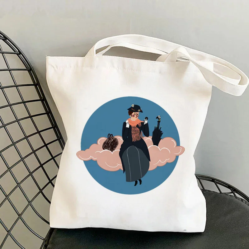 

Shopper Mary Poppins, сидящая на облаке сумка в стиле Харадзюку, женская сумка для покупок, Холщовая Сумка для покупок, женская сумка-тоут