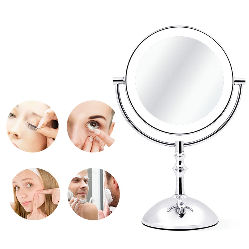 8 Inch 3X Magnifying LED Mirror Fill Light Round Makeup Mirrors USB Rechargeable HD 360 Rotatable Double-Sided Cosmetic Mirror