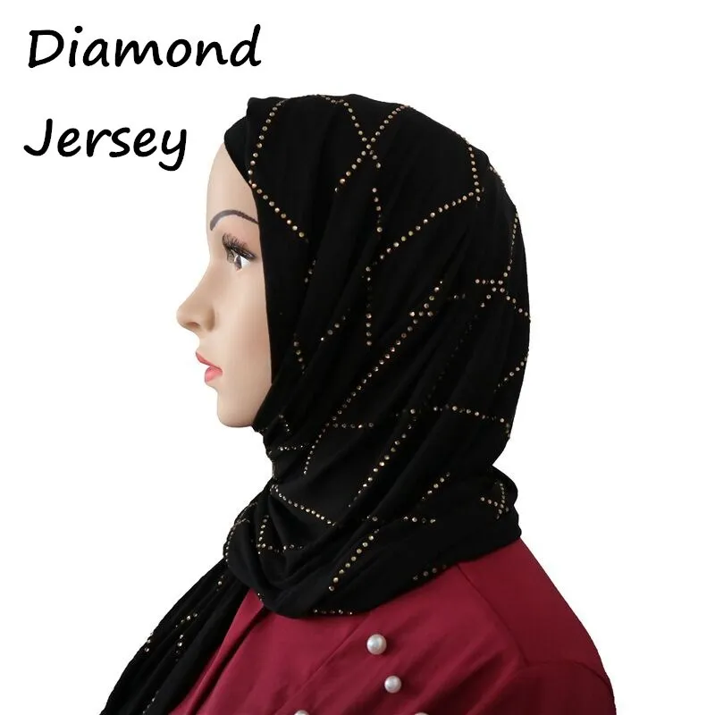 

Ha 1pcs Diamond Fashion Modal Cotton Jersey Hijab Scarf Long Muslim Shawl Plain Soft Turban Tie Head Wraps For Women Africa Head