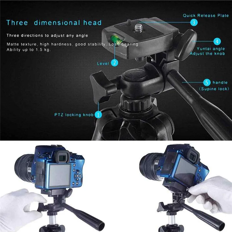 

Portable Extendable 3110 Lightweight Aluminum 360 Degree Tripod Phone Stand Camera Smartphone Bubble Level with Phone Holder