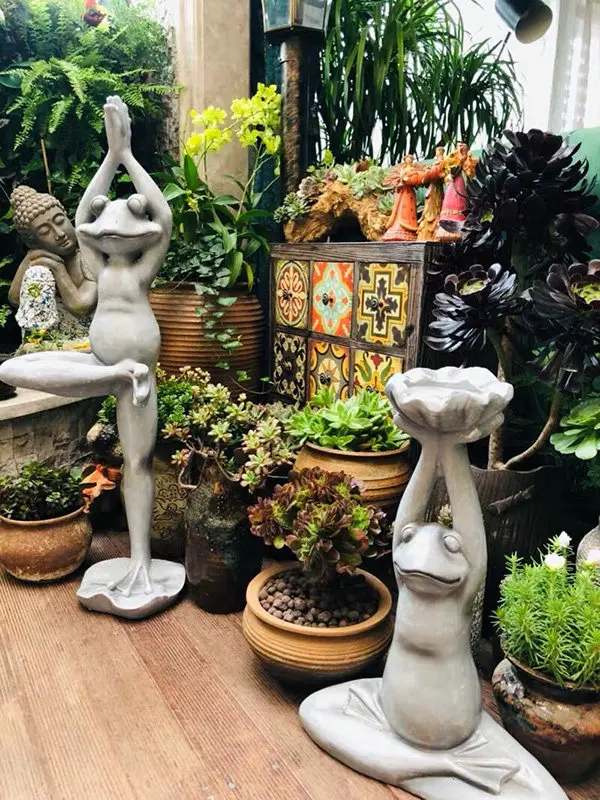 Пасторальная смола мультфильм Йога скульптура лягушки украшения открытый двор