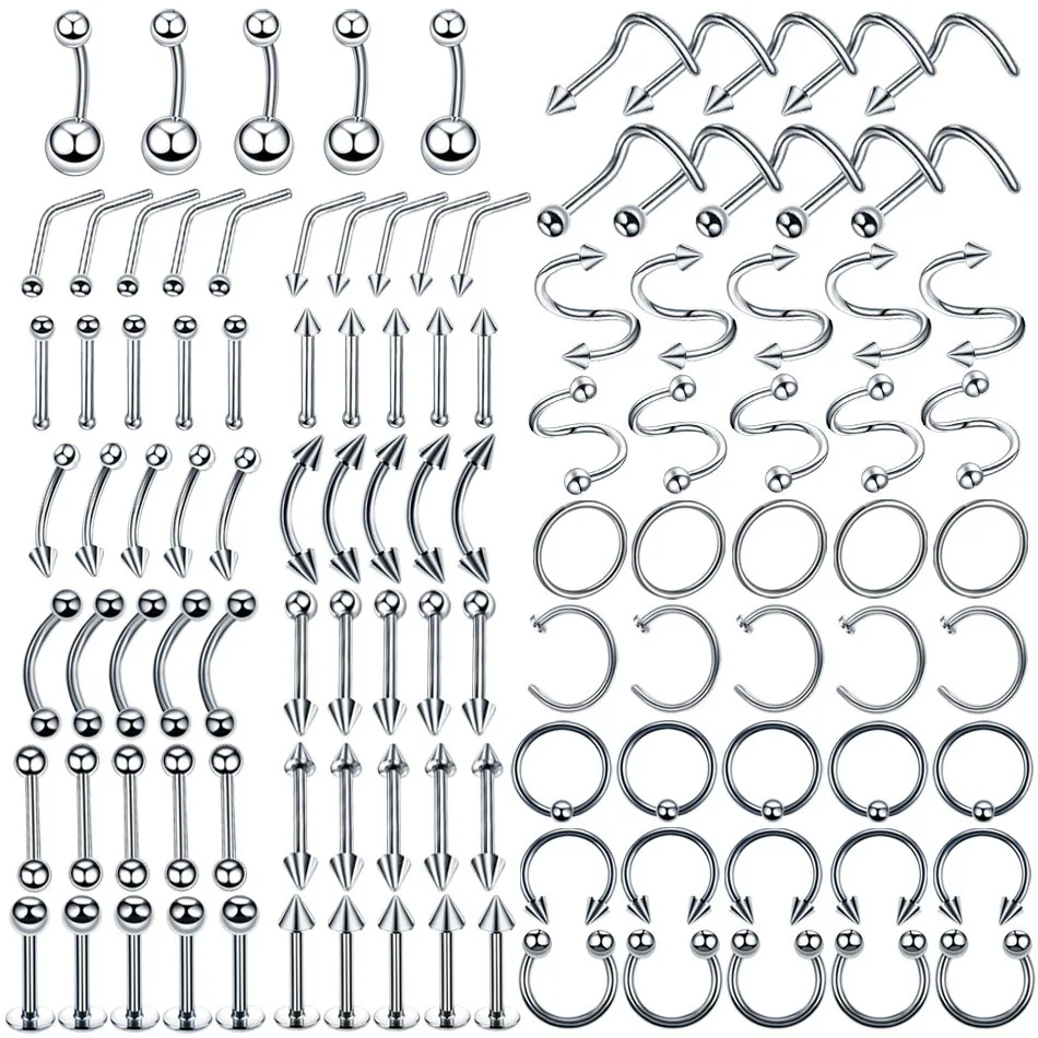 

110 шт., кольцо для бровей, губ, носа