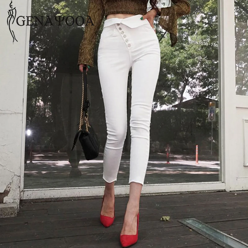 Женские узкие джинсы genayoa белые эластичные с высокой талией брюки карандаш пуш ап