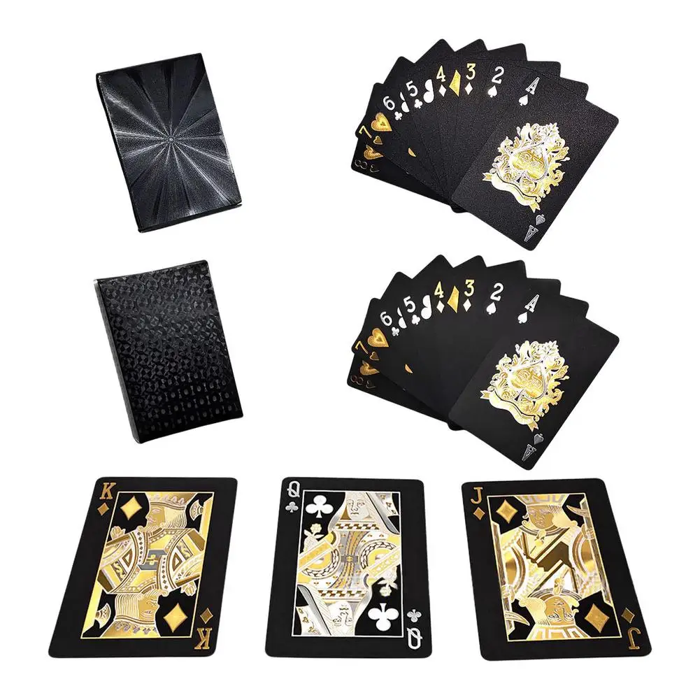 

Plastic Playing Card Black and Gold Waterproof Poker Card Standard Playing Card Decks Card Game for Christmas Party Family G