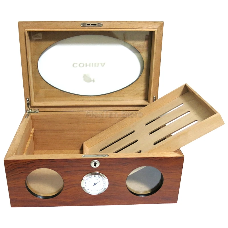 Винтажный ящик для хранения сигар из кедрового дерева COHIBA красивый с замком