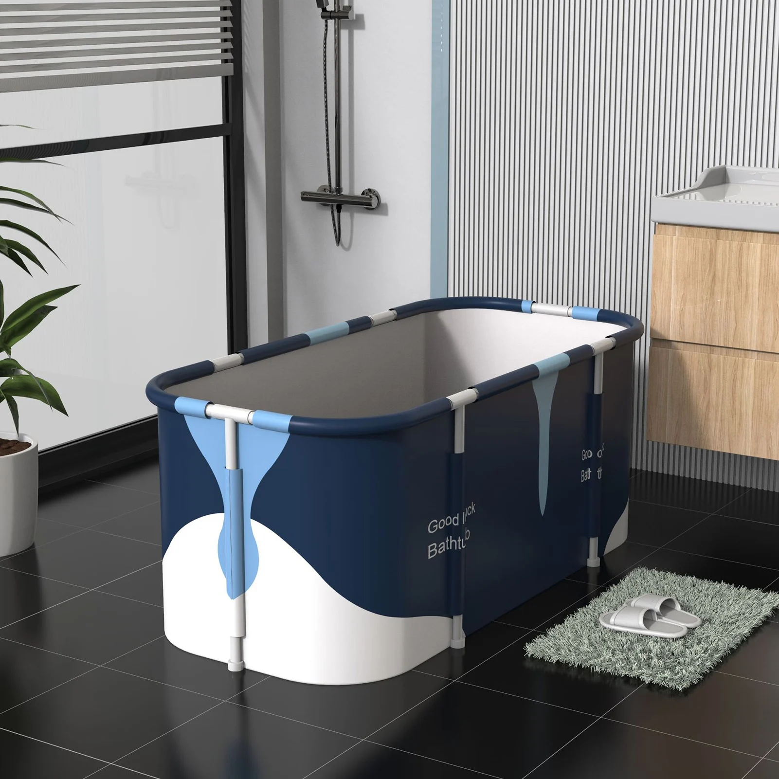

Nordic Style Foldable PVC Bathtub Portable Waterproof Thickened Adult Non-Inflatable Large Size Household Bathing Bucket