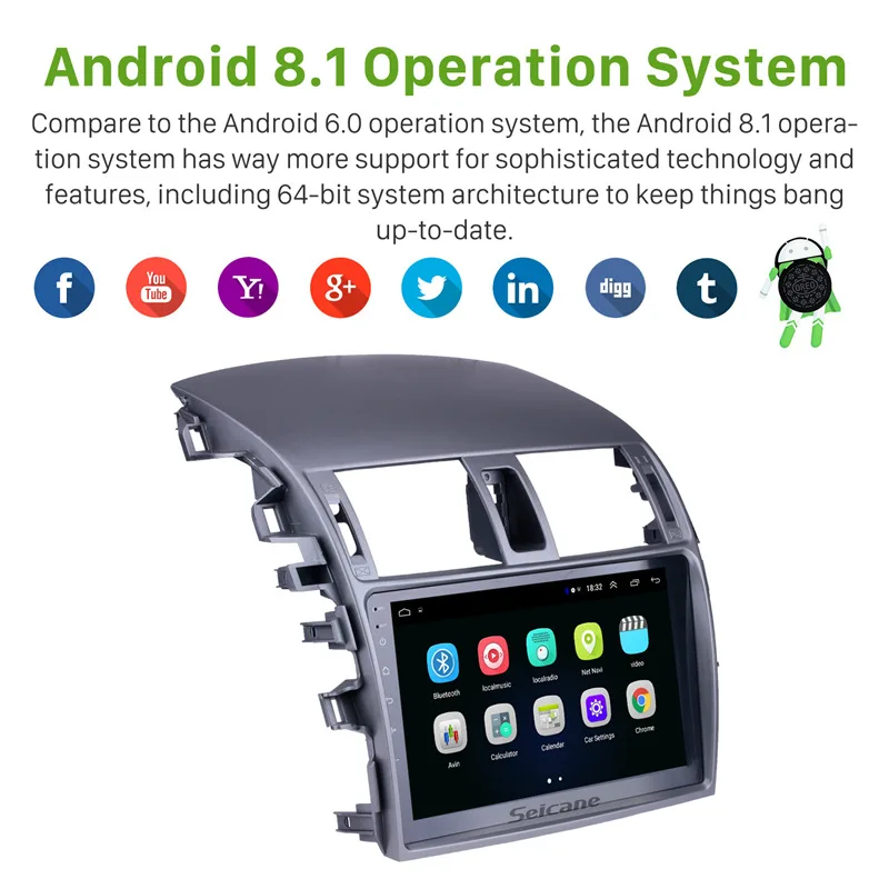 Seicane Android 9. 0 2Din 9 дюймов головное устройство для 8 1 2007 2008 2009 Toyota Старый Corolla