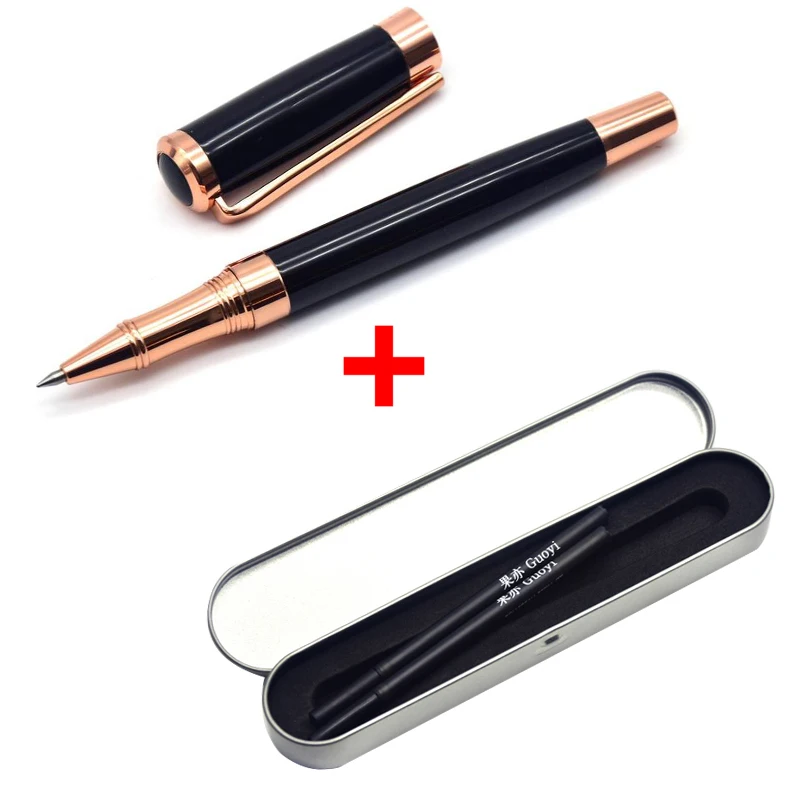 Pen box-Black ink Guoyi B103, розовое золото, двухцветная металлическая гелевая ручка, 0,5 мм, роскошные подарочные ручки, бизнес-конференции, офиса, студенческие школьные принадлежности - Цвет: Pen box-Black ink