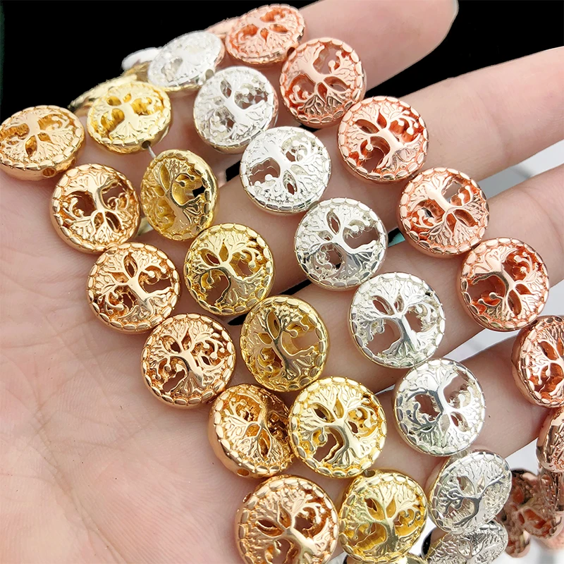 

WLYeeS Tree of Life Gold SIlvers Hematite Stone bead Charm Pendants Spacer loose bead for Bracelet Earring making DIY 12mm 20Pcs