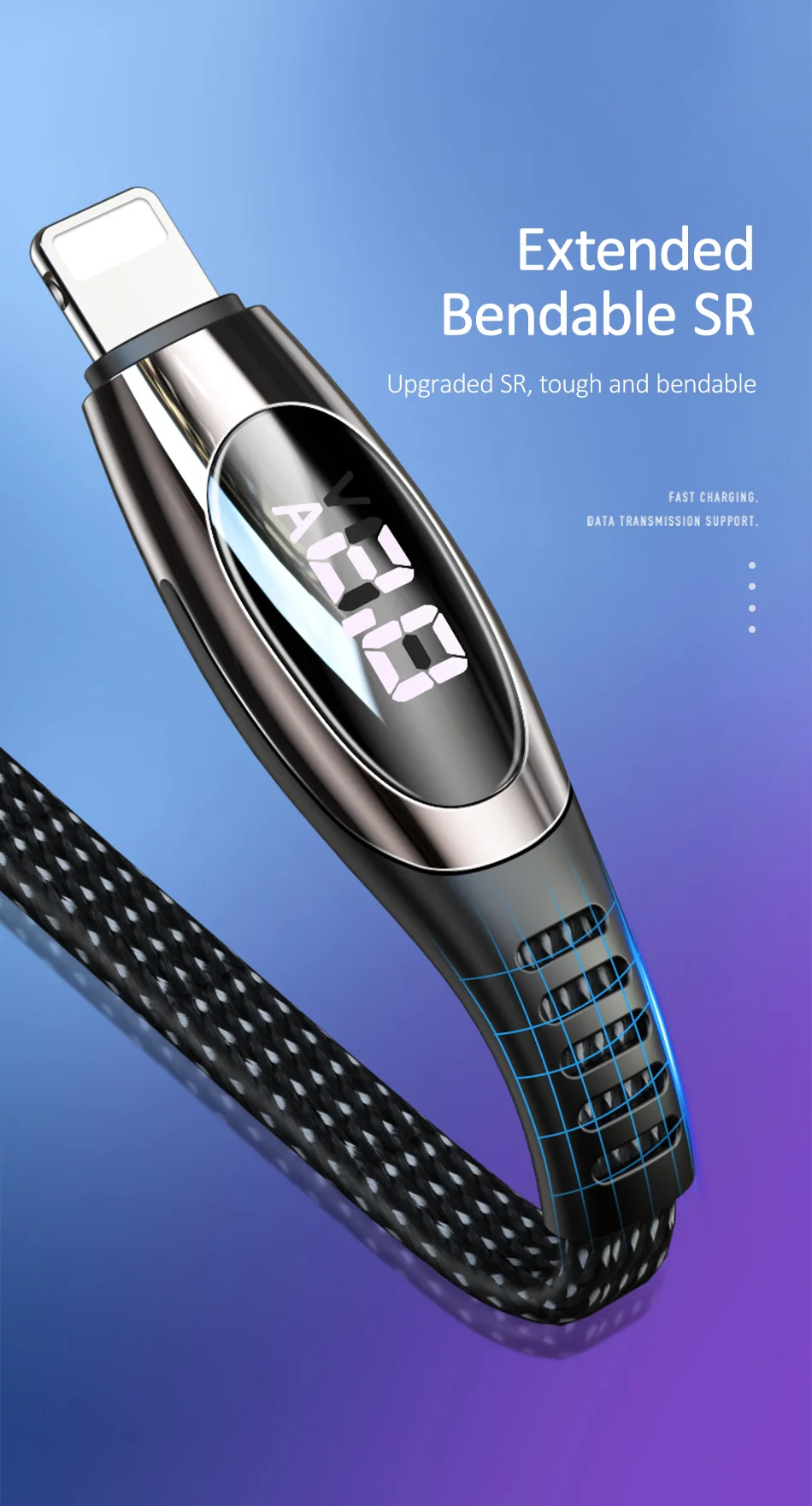 USAMS USB кабель для iPhone X XS XR XS Max 8 7 6 6s Plus кабель для мобильного телефона 2A быстрое зарядное Освещение кабель с цифровым дисплеем