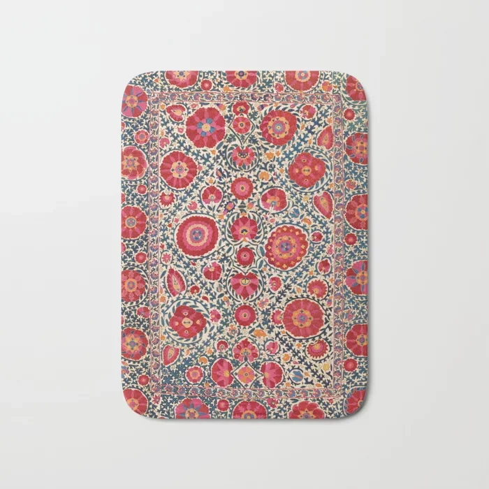 

HOT Bathroom Rugs Kermina Suzani Uzbekistan Embroidery Print Bath Mat Flannel Absorbent Non Slip Doormat for Entrance Door