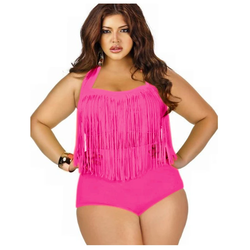 

Plus Size Sexy Bikini Set 2021 New High-Waisted Solid Tassels Multi Color Two - Piece Swimsuit for Women Fato De Banho Feminino
