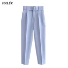 Женские брюки Icclek синие шаровары с поясом офисные женские костюмы женские прямые брюки с карманами с высокой талией розовая официальная Рабочая одежда