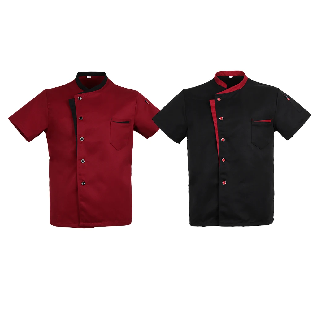 Chaqueta de Chef Unisex, Túnica de manga corta, uniforme de cocina para camareros de Hotel, color rojo/negro