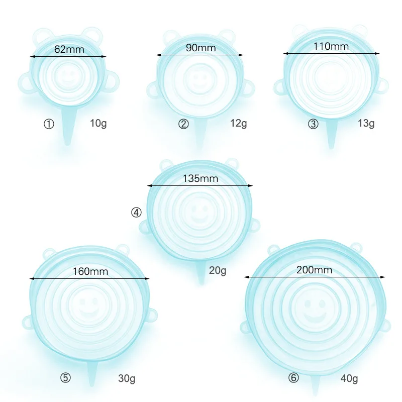 6 шт./партия многоразовые силиконовые крышки для пищевых продуктов кухонные