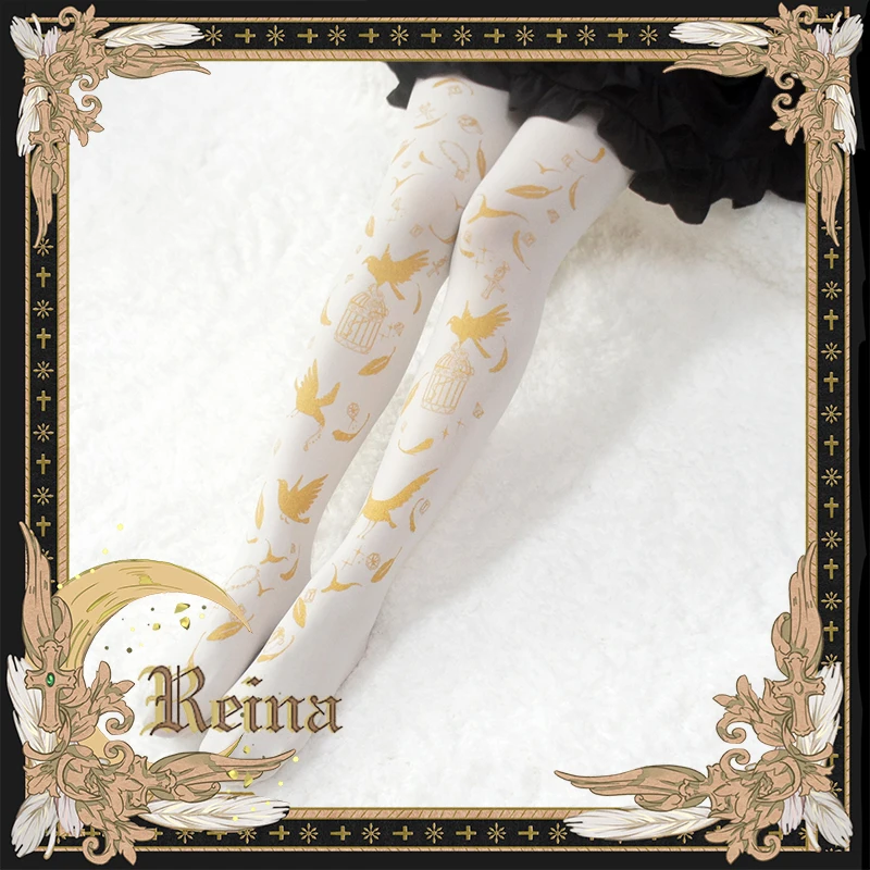 Лолита бронза 120d бархат печатных patyhose мягкая девушка harajuku милый