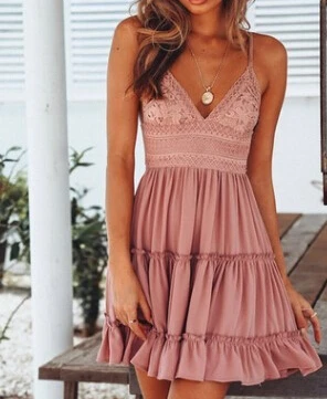 ZAFUL сексуальное вязаное на бретельках расклешенное платье с рюшами завязанное