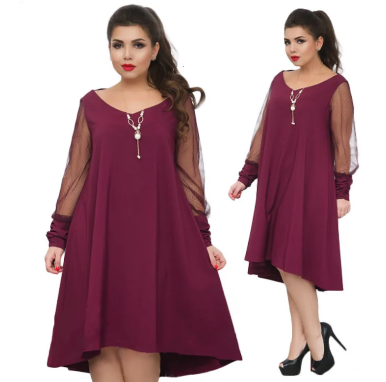 Повседневное свободное платье размера плюс XXL-6XL сексуальное Сетчатое лоскутное