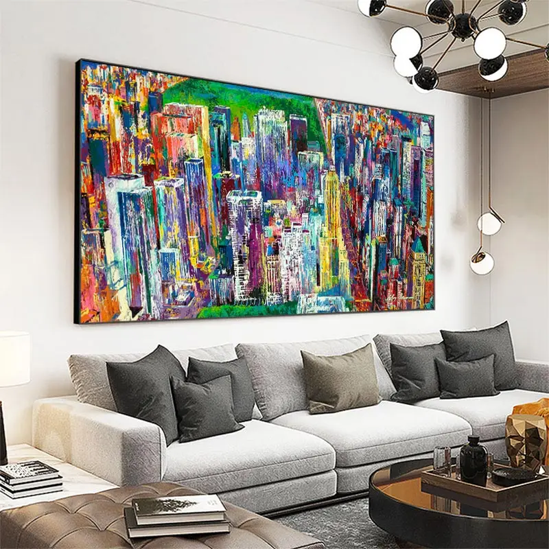 Домашняя живопись DDHH Большой абстрактный город картина маслом Манхэттен
