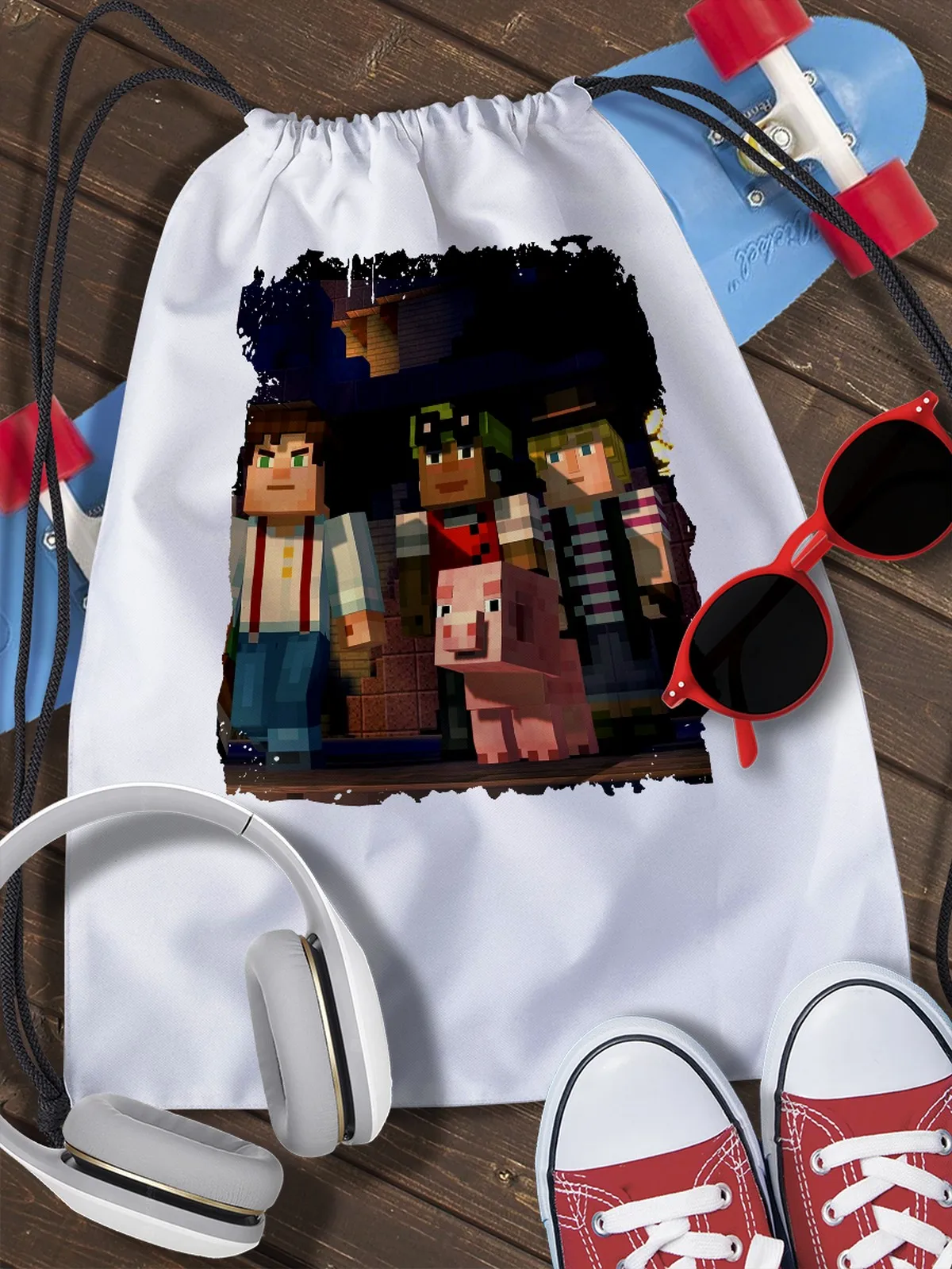 Сумка мешок для обуви майнкрафт (Minecraft пиксили блоки крипер стив Enderman Редстоун) -