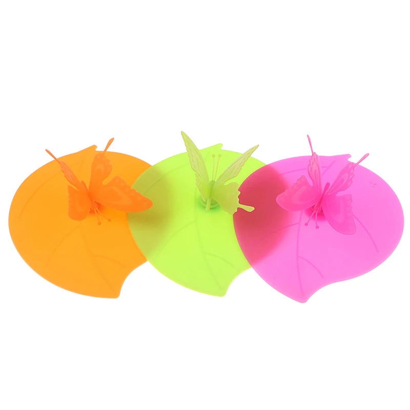 

3Pcs Fashion Colorful Lovely 3D Butterfly + Leaves Silicone Cup Cover 10.5 cm Dustproof Seal Lid Glass Ceramic Plastic Mug Cap