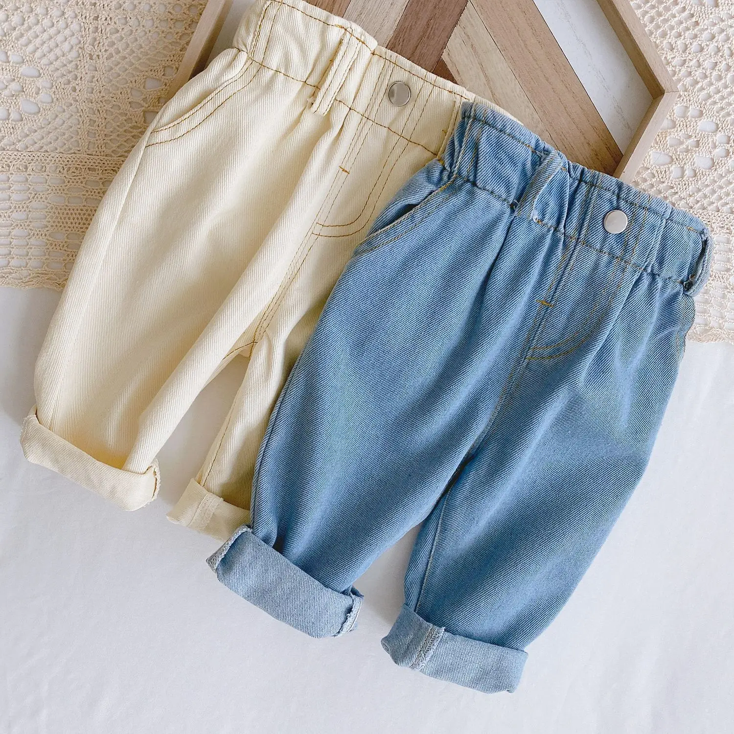 Toddler Baby Boy Girl Spring New Fashion Soft Jeans Trousers Chilren Solid Casual High Waist Pant Kid Comfortable Leggings | Мать и
