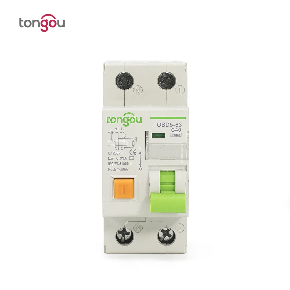 2P 1P + N 40A 6KA RCBO электромагнитный выключатель остаточного тока с защитой от
