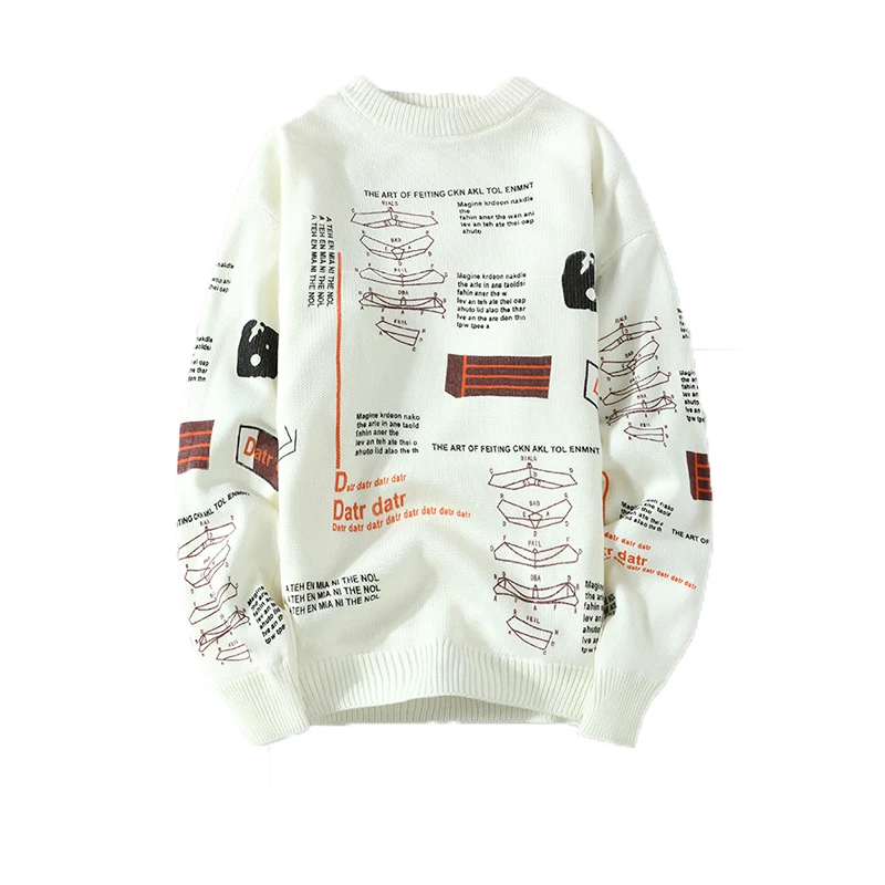 

Граффити вязаный свитер 2020 мужские Длинные рукава Круглый воротник Повседневный свитер в стиле хип-хопа мужской вязаный свитер